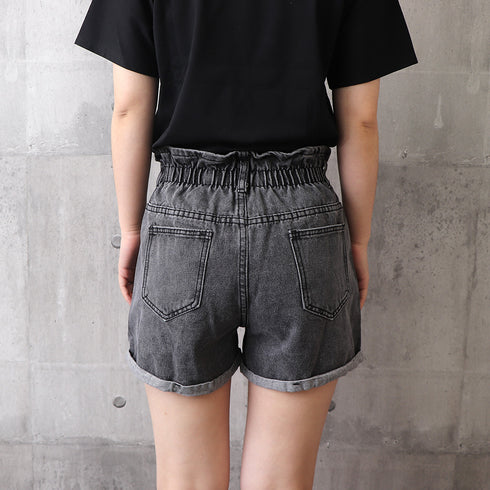 デニムパンツ レディース ハイウエスト デニムパンツ レディース ハイウエスト ショーパン ロールアップ ワイドショートパンツ ゆったり クラッシュ BONS-002