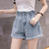 デニムパンツ レディース ハイウエスト デニムパンツ レディース ハイウエスト ショーパン ロールアップ ワイドショートパンツ ゆったり クラッシュ BONS-002