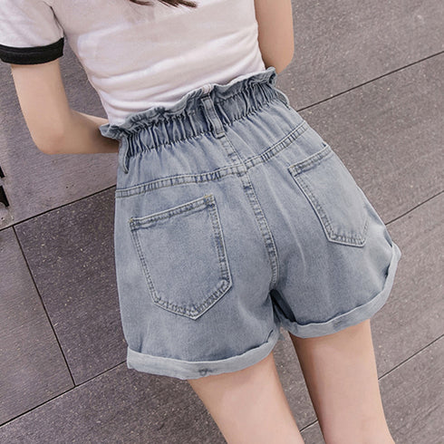 デニムパンツ レディース ハイウエスト デニムパンツ レディース ハイウエスト ショーパン ロールアップ ワイドショートパンツ ゆったり クラッシュ BONS-002
