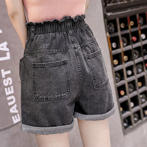 デニムパンツ レディース ハイウエスト デニムパンツ レディース ハイウエスト ショーパン ロールアップ ワイドショートパンツ ゆったり クラッシュ BONS-002