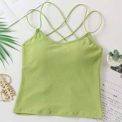 背中あき キャミソール パッド付き 背中あき キャミソール パッド付き バックオープン バッククロス キャミソール CAIHONG-001