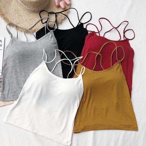 背中あき キャミソール パッド付き 背中あき キャミソール パッド付き バックオープン バッククロス キャミソール CAIHONG-001