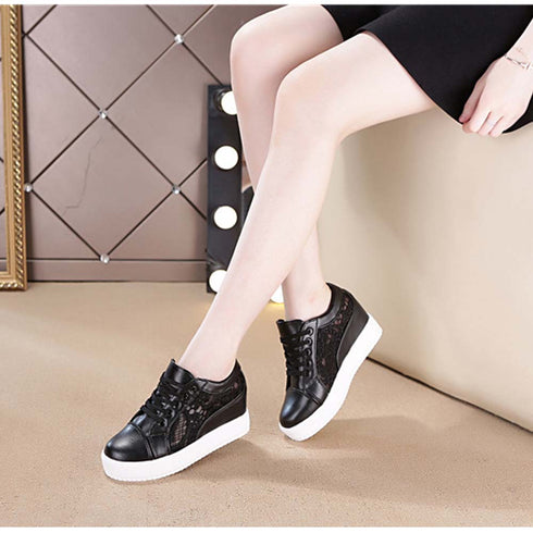 インヒールスニーカー レディース インヒールスニーカー レディース レースシースルー切り替え シューズ 厚底 靴 痛くない CL-018