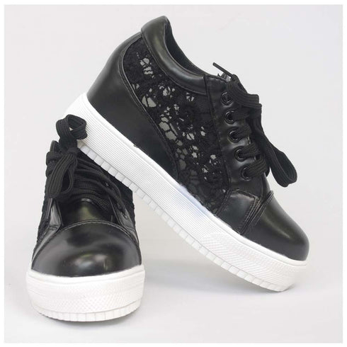 インヒールスニーカー レディース インヒールスニーカー レディース レースシースルー切り替え シューズ 厚底 靴 痛くない CL-018