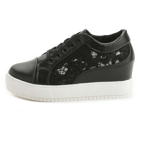 インヒールスニーカー レディース インヒールスニーカー レディース レースシースルー切り替え シューズ 厚底 靴 痛くない CL-018