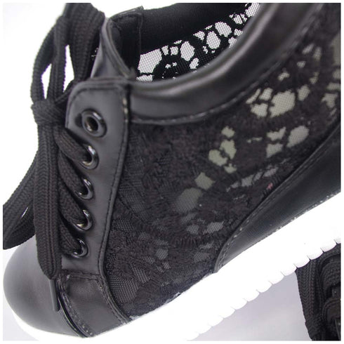 インヒールスニーカー レディース インヒールスニーカー レディース レースシースルー切り替え シューズ 厚底 靴 痛くない CL-018
