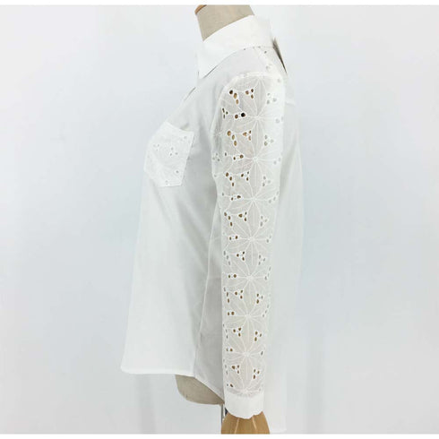 花柄透かし刺繍 ブラウス レディース 花柄透かし刺繍 ブラウス レディース 長袖 ロングシャツ 白 ゆったり トップス 春夏 CXINI-011