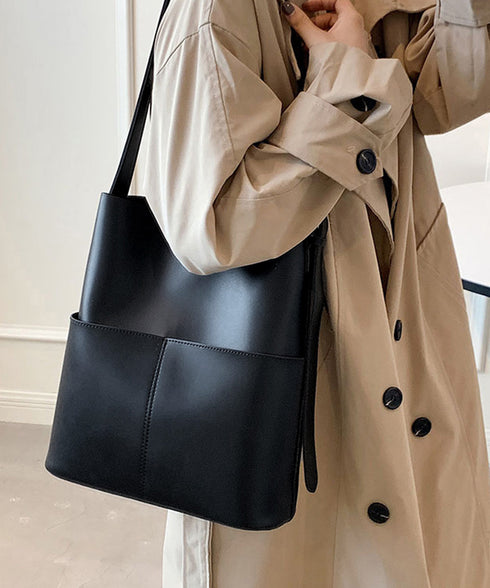 ショルダーバッグ 2wayバッグ 大容量 外ポケット付きPUレザー斜め掛けカバン オフィスカジュアル ワイドベルト合皮鞄肩掛けバッグ 高見え自立バケツバッグレトロ DIEWU-002