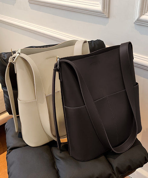 ショルダーバッグ 2wayバッグ 大容量 外ポケット付きPUレザー斜め掛けカバン オフィスカジュアル ワイドベルト合皮鞄肩掛けバッグ 高見え自立バケツバッグレトロ DIEWU-002