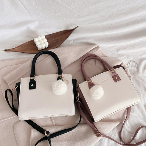 斜めがけバッグ ファーチャーム付き 斜めがけバッグ ファーチャーム付き ミニハンドバッグ オフィス トートバッグ GRUN-003