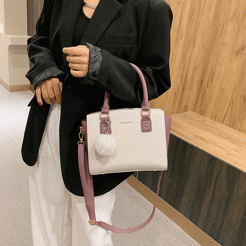 斜めがけバッグ ファーチャーム付き 斜めがけバッグ ファーチャーム付き ミニハンドバッグ オフィス トートバッグ GRUN-003