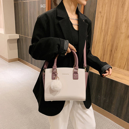 斜めがけバッグ ファーチャーム付き 斜めがけバッグ ファーチャーム付き ミニハンドバッグ オフィス トートバッグ GRUN-003