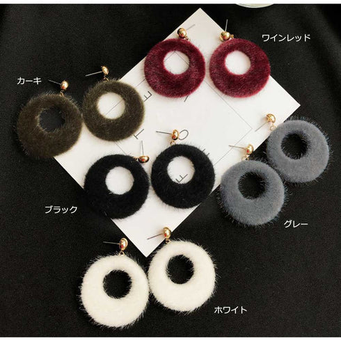 レディース 大ぶり ピアス ファー レディース 大ぶり ピアス ファー サークルピアス 大きいピアス プレゼント 女性 HANYI-002