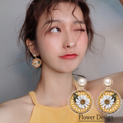 大ぶり ピアス フラワー パール 大ぶり ピアス フラワー パール ピアス ぶら下がり サークルピアス レディース 大人 アクセサリー ピアス 揺れる HHSP-004