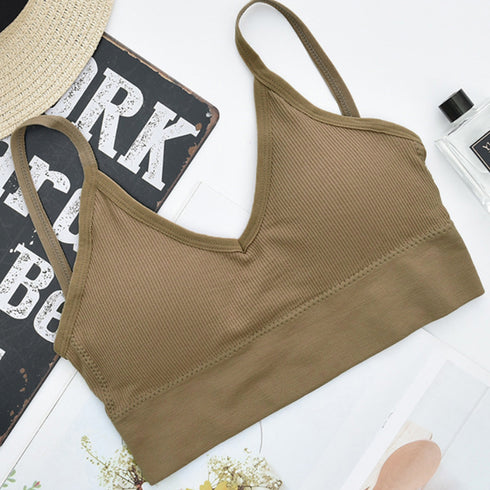 ショート丈 リブ キャミソール ショート丈 リブ キャミソール カップ付き おしゃれ vネック キャミソール インナー ビスチェ キャミ ベアトップブラ HONGJUN-001