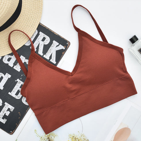 ショート丈 リブ キャミソール ショート丈 リブ キャミソール カップ付き おしゃれ vネック キャミソール インナー ビスチェ キャミ ベアトップブラ HONGJUN-001