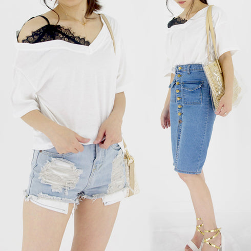 オフショルダー トップス 半袖 オフショルダー トップス 半袖 レディース 春夏 ワンショルダー Tシャツ 半袖 HSYR-004