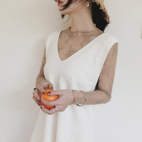 レース チュール トップス レディース レース チュール トップス レディース ハイネック レースインナー シースルー 長袖 トップス HUALEI-001