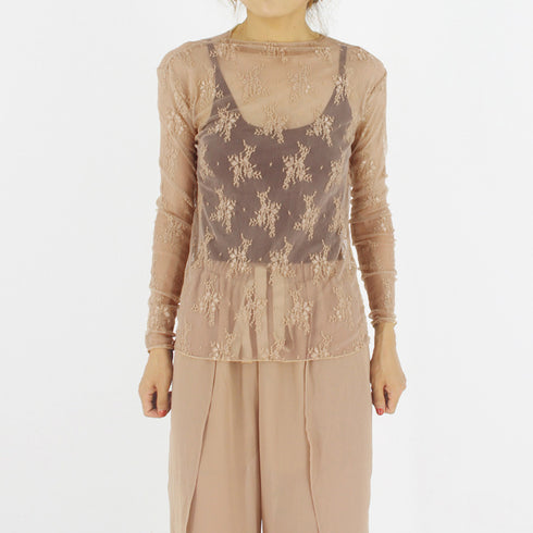 レース チュール トップス レディース レース チュール トップス レディース ハイネック レースインナー シースルー 長袖 トップス HUALEI-001