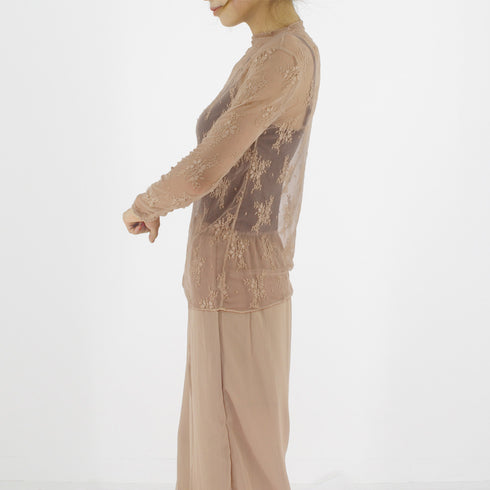 レース チュール トップス レディース レース チュール トップス レディース ハイネック レースインナー シースルー 長袖 トップス HUALEI-001