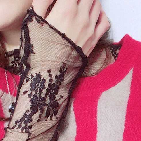 レース チュール トップス レディース レース チュール トップス レディース ハイネック レースインナー シースルー 長袖 トップス HUALEI-001