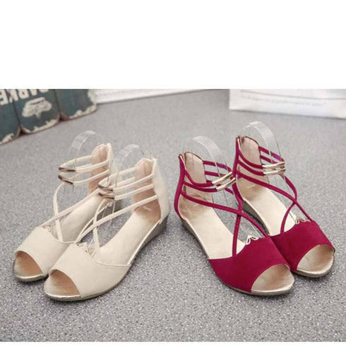 サンダル レディース 歩きやすい 韓国夏 ウェッジソール ストラップサンダル 美脚 バックファスナー ローヒール グラディエーターウェッジサンダル 履きやすい人気 HUIH-014