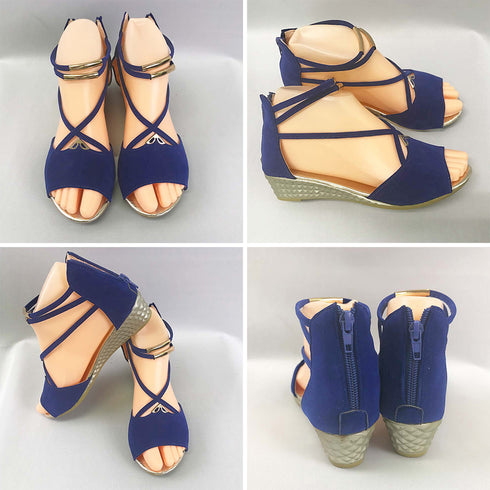 サンダル レディース 歩きやすい 韓国夏 ウェッジソール ストラップサンダル 美脚 バックファスナー ローヒール グラディエーターウェッジサンダル 履きやすい人気 HUIH-014