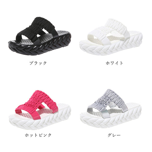 厚底サンダル メッシュ ニットサンダル おしゃれ サマーサンダル レディース 歩きやすい 夏サンダル ミュール リゾートサンダル 美脚 可愛い 韓国風 HUIH-049