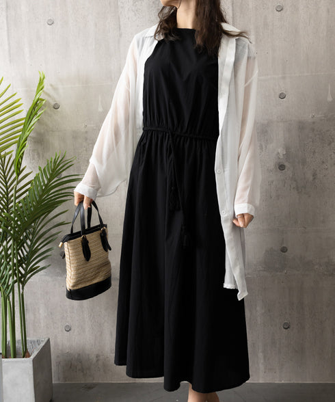 リネン風ワンピース レディース 春夏半袖 フレンチスリーブ チェック柄 ロングワンピース ハイウエスト Aラインワンピース クルーネック 体型カバー 綿麻風ワンピ HYUNER-001