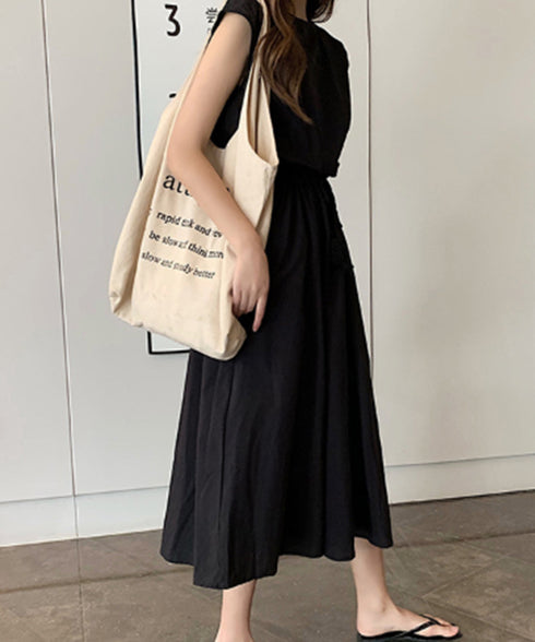 リネン風ワンピース レディース 春夏半袖 フレンチスリーブ チェック柄 ロングワンピース ハイウエスト Aラインワンピース クルーネック 体型カバー 綿麻風ワンピ HYUNER-001