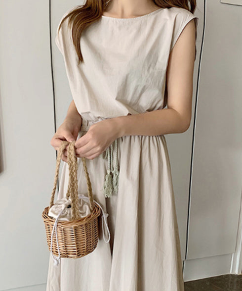 リネン風ワンピース レディース 春夏半袖 フレンチスリーブ チェック柄 ロングワンピース ハイウエスト Aラインワンピース クルーネック 体型カバー 綿麻風ワンピ HYUNER-001