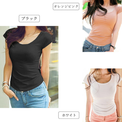 バックシャン カットソー レディース バックシャン カットソー レディース 後ろリボン 背中見せトップス セクシー 無地 Tシャツ オープンバック 半袖 JIADUOD-001