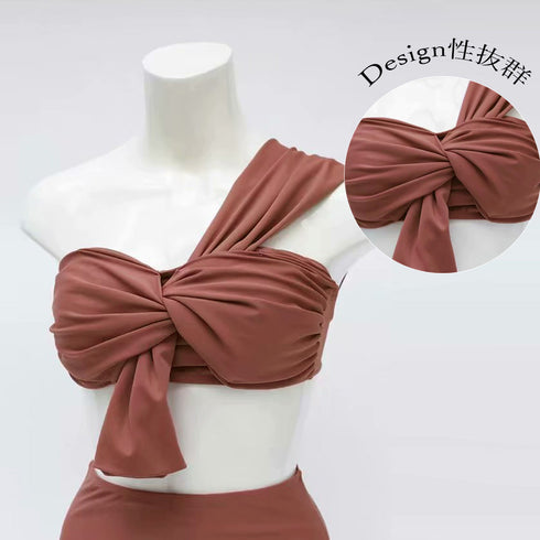 ワンショルダー 水着 2点セット ワンショルダー 水着 2点セット セパレート 水着 レディース 体型カバー バンドゥ ビキニ ハイウエスト KAISIDI-002