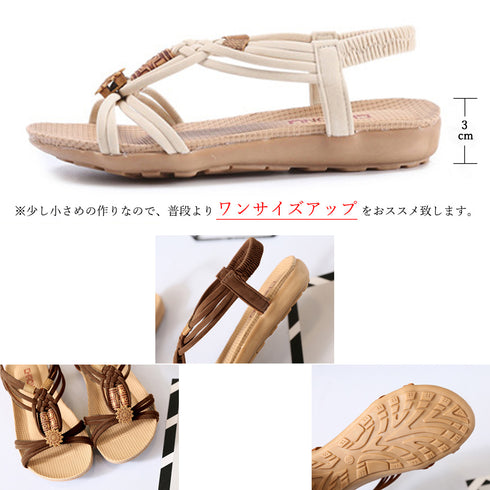 フラット サンダル エスニック風 靴 夏 レディース コンフォートサンダル 歩きやすい ぺたんこ ボヘミアン風 靴 ビーチサンダル南国風 疲れにくい KL-004