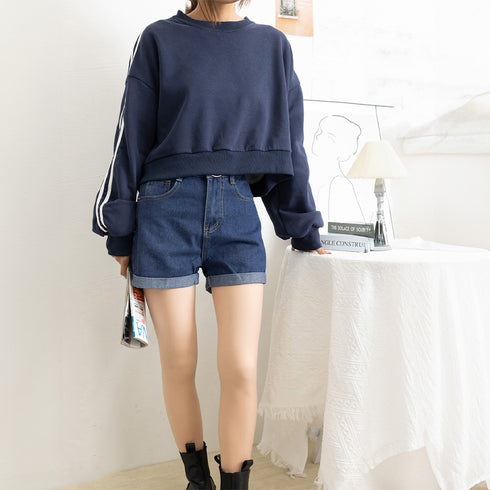 ベルト付きデニムショートパンツ春夏短パン ハイウエストデニムパンツレディース ロールアップデニムショーパン美脚脚長 着やせカジュアルホットパンツ おしゃれ 韓国風 MUSID-001