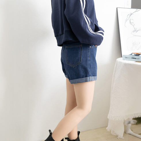 ベルト付きデニムショートパンツ春夏短パン ハイウエストデニムパンツレディース ロールアップデニムショーパン美脚脚長 着やせカジュアルホットパンツ おしゃれ 韓国風 MUSID-001