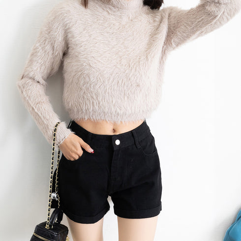 ベルト付きデニムショートパンツ春夏短パン ハイウエストデニムパンツレディース ロールアップデニムショーパン美脚脚長 着やせカジュアルホットパンツ おしゃれ 韓国風 MUSID-001