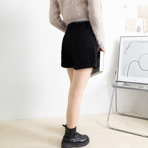 ベルト付きデニムショートパンツ春夏短パン ハイウエストデニムパンツレディース ロールアップデニムショーパン美脚脚長 着やせカジュアルホットパンツ おしゃれ 韓国風 MUSID-001