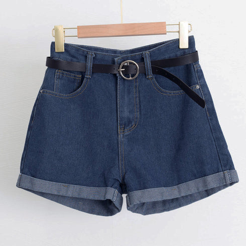 ベルト付きデニムショートパンツ春夏短パン ハイウエストデニムパンツレディース ロールアップデニムショーパン美脚脚長 着やせカジュアルホットパンツ おしゃれ 韓国風 MUSID-001
