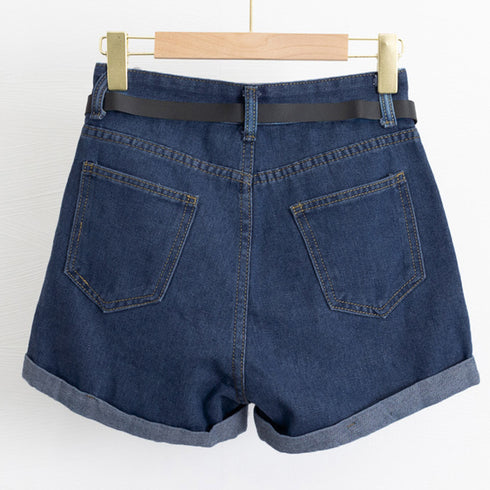 ベルト付きデニムショートパンツ春夏短パン ハイウエストデニムパンツレディース ロールアップデニムショーパン美脚脚長 着やせカジュアルホットパンツ おしゃれ 韓国風 MUSID-001