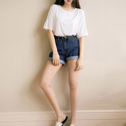 ベルト付きデニムショートパンツ春夏短パン ハイウエストデニムパンツレディース ロールアップデニムショーパン美脚脚長 着やせカジュアルホットパンツ おしゃれ 韓国風 MUSID-001