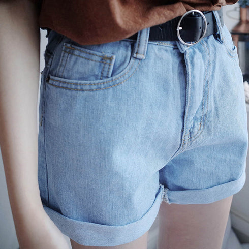 ベルト付きデニムショートパンツ春夏短パン ハイウエストデニムパンツレディース ロールアップデニムショーパン美脚脚長 着やせカジュアルホットパンツ おしゃれ 韓国風 MUSID-001