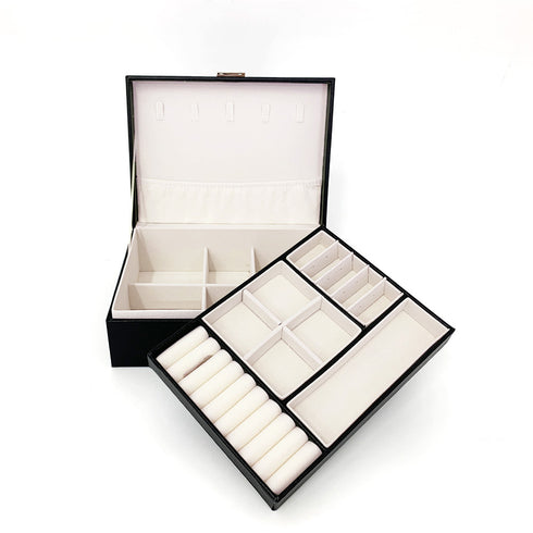 ジュエリー収納ボックス 小物入れ 贈り物 大容量 携帯 韓国 アクセサリーケース 2層 鍵付き PUレザー 収納box 指輪 ピアス イヤリング 首飾り収納ケース QINGYU-001