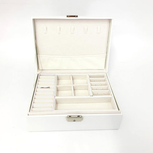 ジュエリー収納ボックス 小物入れ 贈り物 大容量 携帯 韓国 アクセサリーケース 2層 鍵付き PUレザー 収納box 指輪 ピアス イヤリング 首飾り収納ケース QINGYU-001