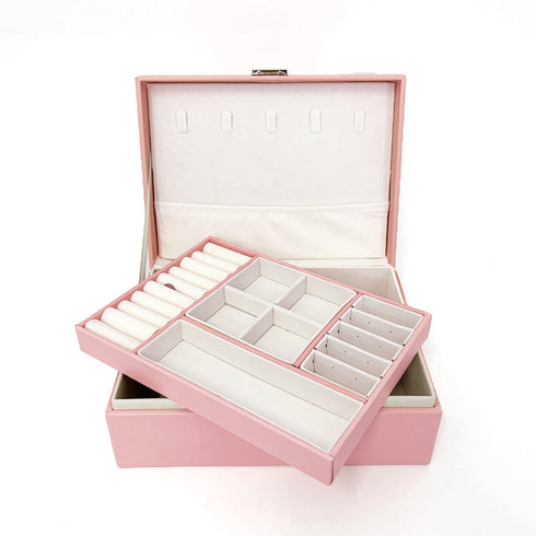 ジュエリー収納ボックス 小物入れ 贈り物 大容量 携帯 韓国 アクセサリーケース 2層 鍵付き PUレザー 収納box 指輪 ピアス イヤリング 首飾り収納ケース QINGYU-001