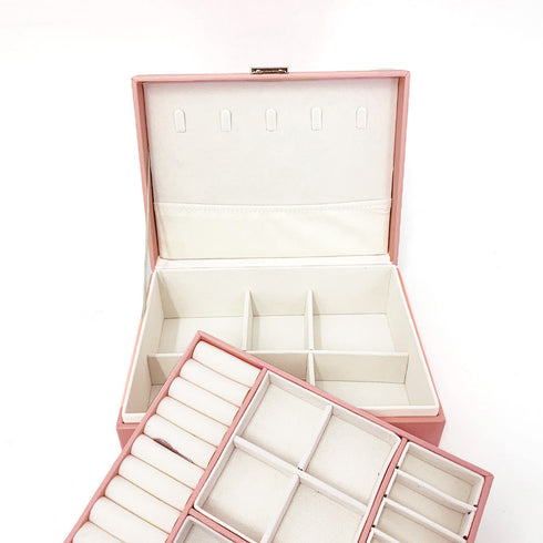 ジュエリー収納ボックス 小物入れ 贈り物 大容量 携帯 韓国 アクセサリーケース 2層 鍵付き PUレザー 収納box 指輪 ピアス イヤリング 首飾り収納ケース QINGYU-001