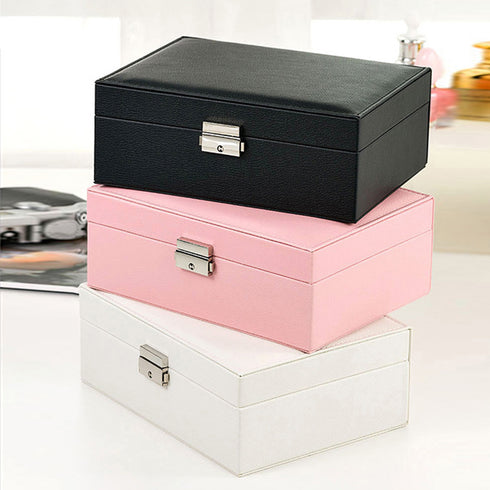 ジュエリー収納ボックス 小物入れ 贈り物 大容量 携帯 韓国 アクセサリーケース 2層 鍵付き PUレザー 収納box 指輪 ピアス イヤリング 首飾り収納ケース QINGYU-001