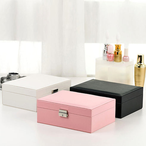 ジュエリー収納ボックス 小物入れ 贈り物 大容量 携帯 韓国 アクセサリーケース 2層 鍵付き PUレザー 収納box 指輪 ピアス イヤリング 首飾り収納ケース QINGYU-001