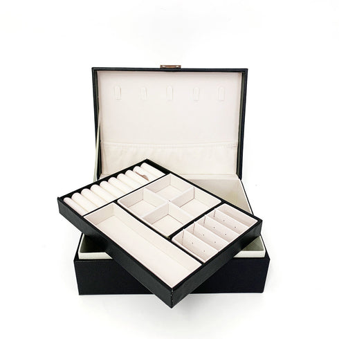 ジュエリー収納ボックス 小物入れ 贈り物 大容量 携帯 韓国 アクセサリーケース 2層 鍵付き PUレザー 収納box 指輪 ピアス イヤリング 首飾り収納ケース QINGYU-001