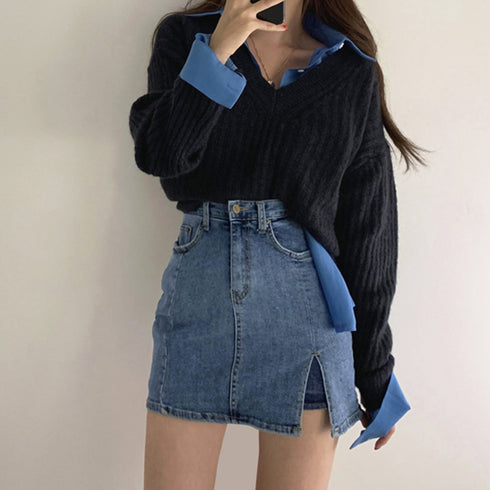 キュロット デニムスカート ミニスカート 韓国 ショート丈デニムスカート スリット ハイウエストタイトスカート セクシー 着やせ 細見えボトムス オルチャン 夏服 QYMEI-001
